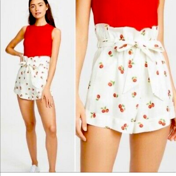 FARM Rio Pants - Farm Rio Mini Pitanga Paperbag Waist Cherry Print Linen Shorts, size S